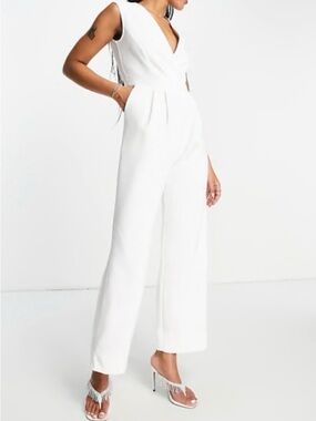 Closet White V-Neck Wide Leg Jumpsuit